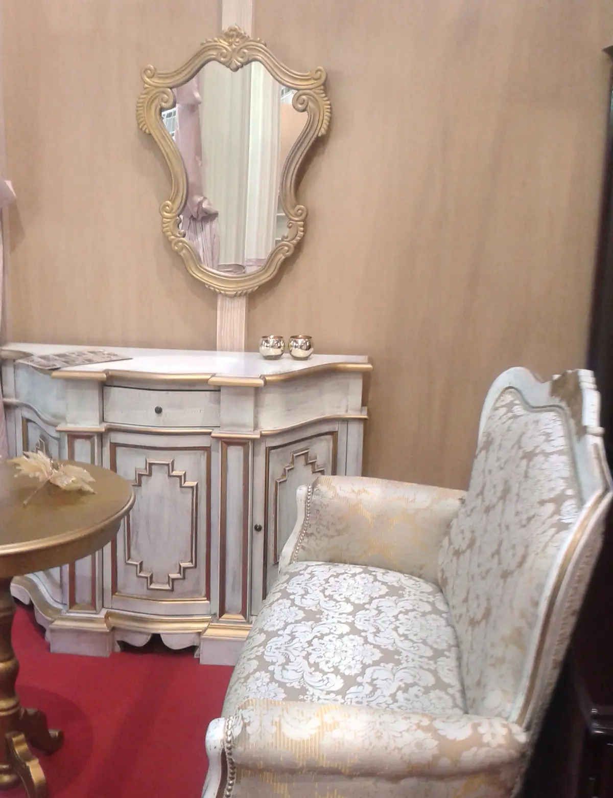 Two-Seater Sofa, Occasional Table, Display Cabinet.